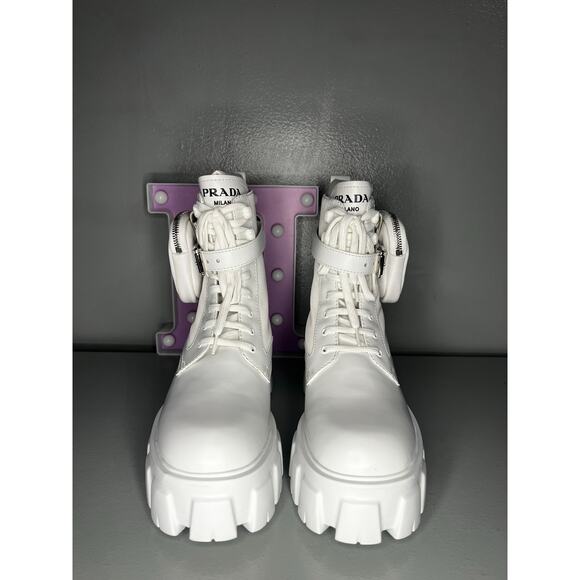 PRADA
Monolith Leather & Nylon Lug-Sole Combat Boots Sz 37.5 - Picture 6 of 12